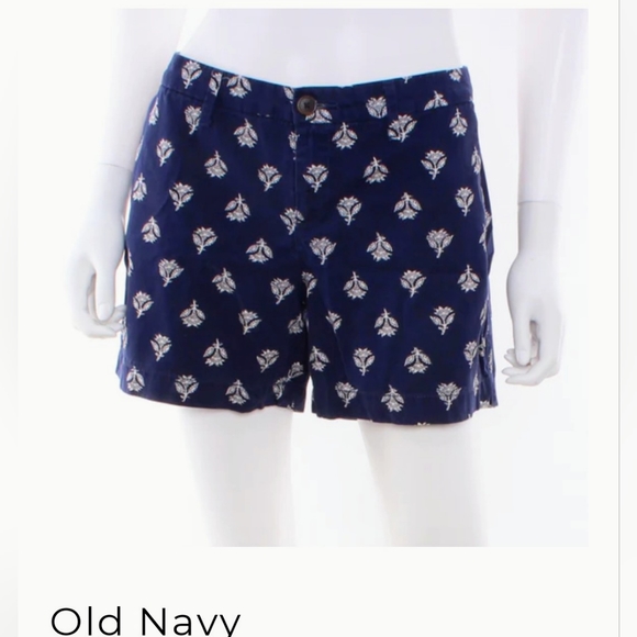 Old Navy~ Navy Blue White Floral High Waist Shorts Size 4 - Picture 1 of 10